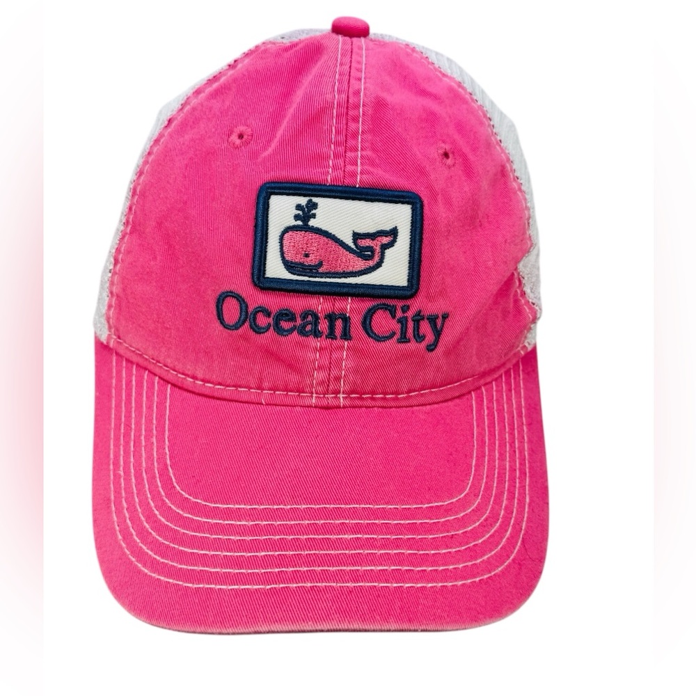 Ocean City Pink Hat Mesh Strap Back Whale Logo Ahead Brand